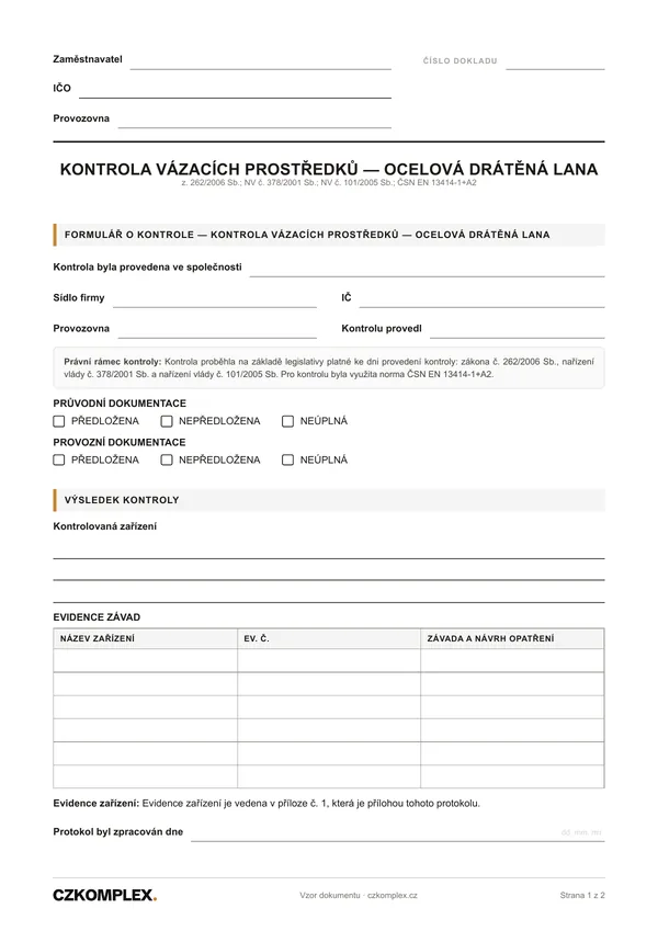 Náhled první strany: Kontrola ocelových drátěných lan