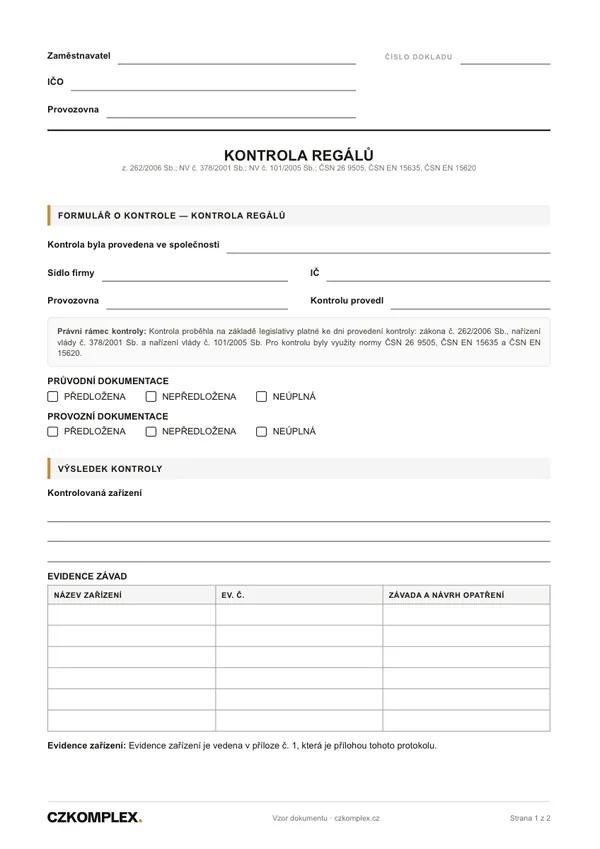 Náhled první strany: Kontrola regálů