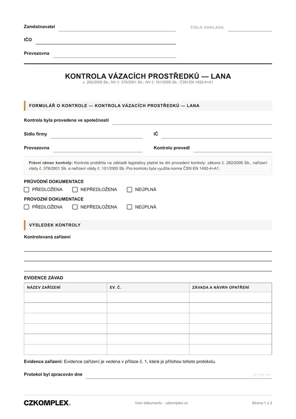 Náhled první strany: Kontrola vázacích lan