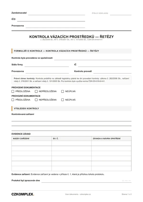 Náhled první strany: Kontrola vázacích řetězů