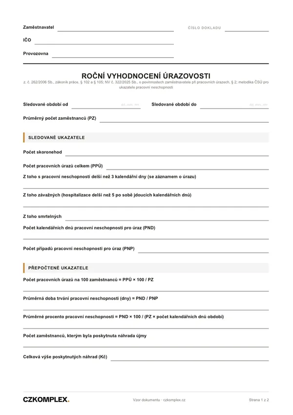 Náhled první strany: Roční vyhodnocení úrazovosti